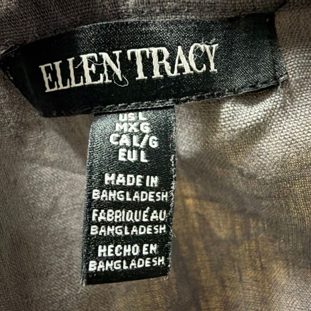 ELLEN TRACY • Denim Sleeveless 1/4 Gold Metal Front Zip Detail Scoop Neck Double - Picture 7 of 9